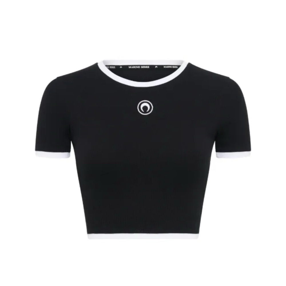 Marine Serre Black and White Crop Top
